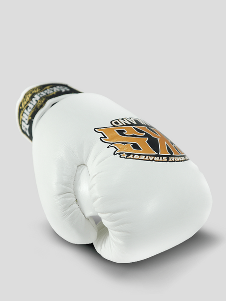 SKS Empire Muay Thai Boxing Gloves - Genuine Leather - White / Gold