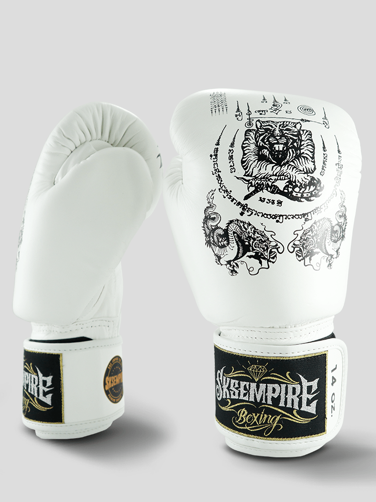 SKS Empire Bokshandschoenen - Sak Yant - Echt Leer - Wit / Zwart