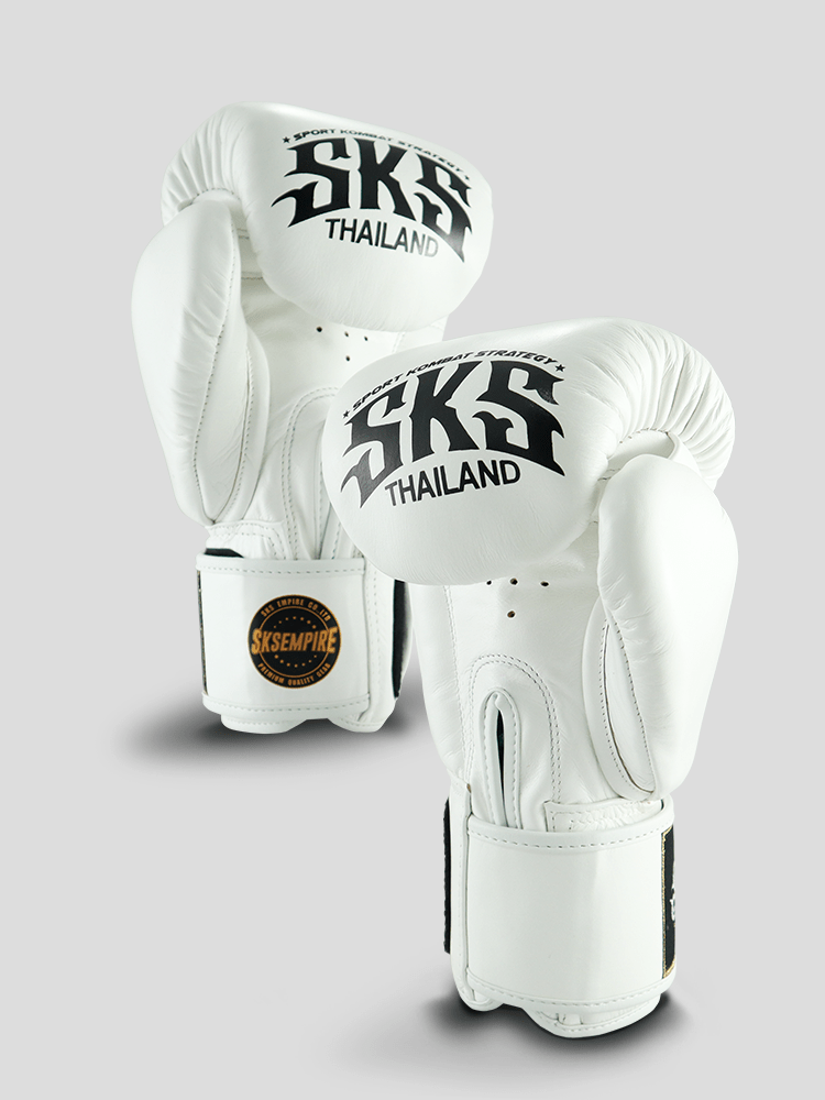 SKS Empire Bokshandschoenen - Sak Yant - Echt Leer - Wit / Zwart
