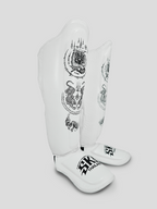 SKS Empire Shin Guards - Sak Yant - Genuine Leather - White / Black