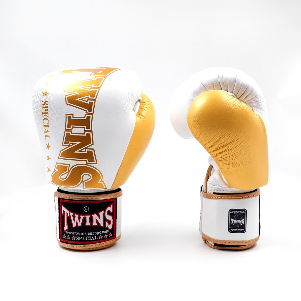 Twins Special BGVL 8 Boxing Gloves - Genuine Leather - White / Gold