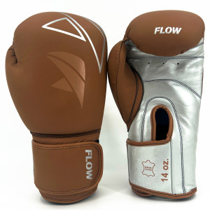 Flow Progress Boxing Gloves - Multi-Layered Foam - Matte Brown/Silver Cowhide Leather