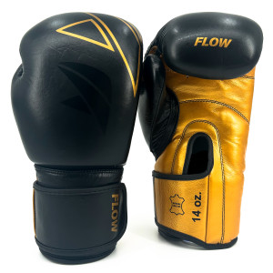 Flow Progress Boxing Gloves - Multi-Layered Foam - Black/Gold Cowhide Leather