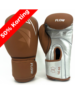 Flow Progress Boxing Gloves - Multi-Layered Foam - Matte Brown/Silver Cowhide Leather