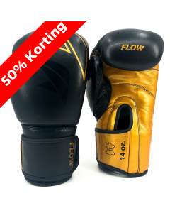 Flow Progress Boxing Gloves - Multi-Layered Foam - Black/Gold Cowhide Leather