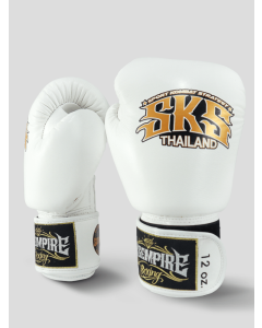 SKS Empire Boxing Gloves - Real Leather - White / Gold