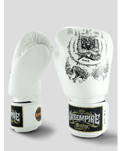 SKS Empire Boxing Gloves - Sak Yant - Real Leather - White / Black