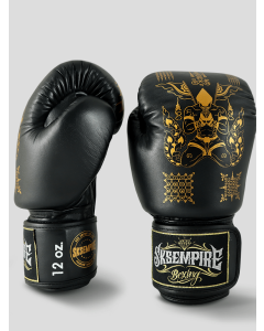 SKS Empire Boxing Gloves - Sak Yant - Real Leather - Black / Gold