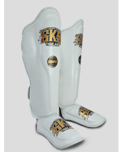 SKS Empire Shin Guards - Real Leather - White / Gold