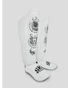 SKS Empire Shin Guards - Sak Yant - Real Leather - White / Black