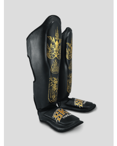 SKS Empire Shin Guards - Sak Yant - Real Leather - Black / Gold