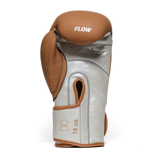 Flow Progress Boxhandschuhe - mehrlagiger Schaum - matt Braun / Silber Rindsleder