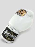 SKS Empire Boxing Gloves - Real Leather - White / Gold