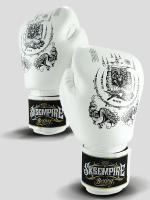 SKS Empire Boxing Gloves - Sak Yant - Real Leather - White / Black