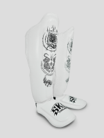 SKS Empire Shin Guards - Sak Yant - Real Leather - White / Black