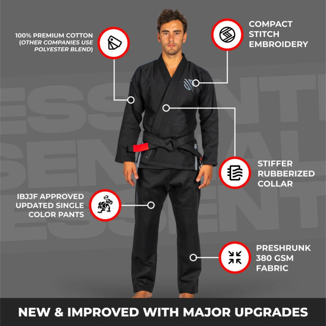 Sanabul Essential Lightweight Brazilian Jiu Jitsu Gi - Pre-shrunk cotton - IBJJF approved - Black