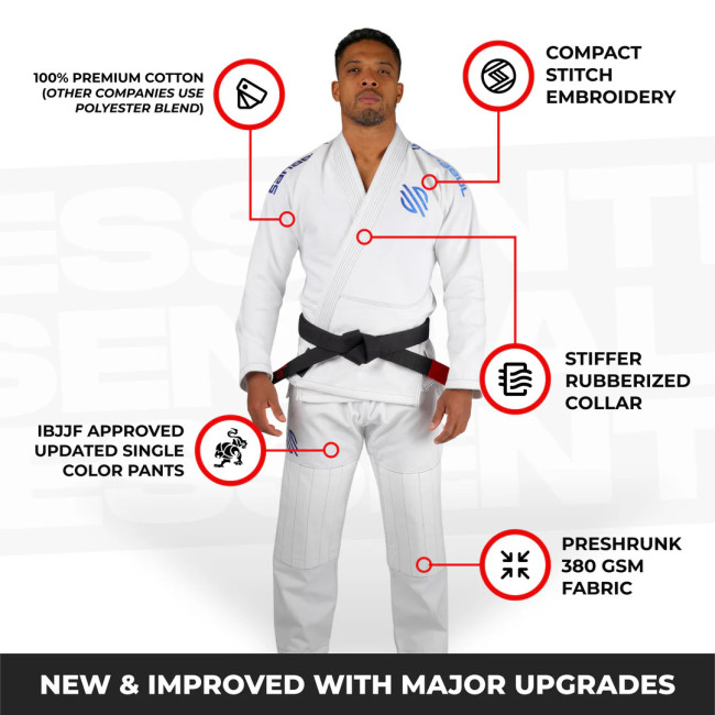 Sanabul Essential Lightweight Brazilian Jiu Jitsu Gi - Pre-shrunk cotton - IBJJF approved - White