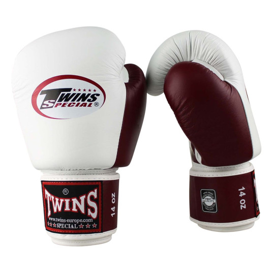 Twins Special BGVL 3 Boxhandschuhe - Echtes Leder - Weiß / Weinrot