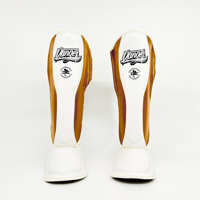 Danger Reborn Shin Guards - Leather - White/Gold