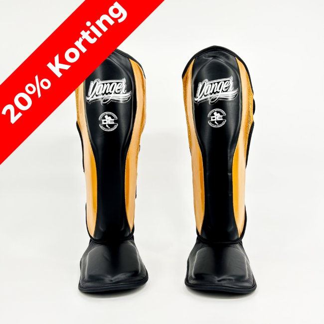 Danger Reborn Shin Guards - Leather - Black/Gold