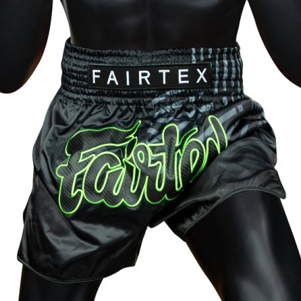 Fairtex Muay Thai Shorts -  BS1924 - Racer - Black/Green