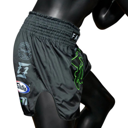 Fairtex Muay Thai Shorts -  BS1924 - Racer - Black/Green