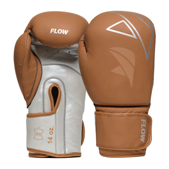 Flow Progress Boxhandschuhe - mehrlagiger Schaum - matt Braun / Silber Rindsleder