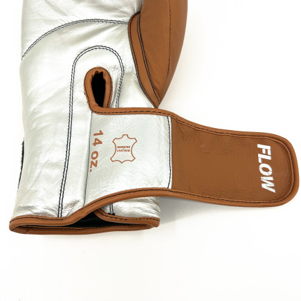 Flow Progress Boxing Gloves - Multi-Layered Foam - Matte Brown/Silver Cowhide Leather