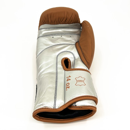 Flow Progress Boxing Gloves - Multi-Layered Foam - Matte Brown/Silver Cowhide Leather