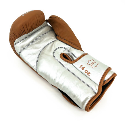 Flow Progress Boxing Gloves - Multi-Layered Foam - Matte Brown/Silver Cowhide Leather