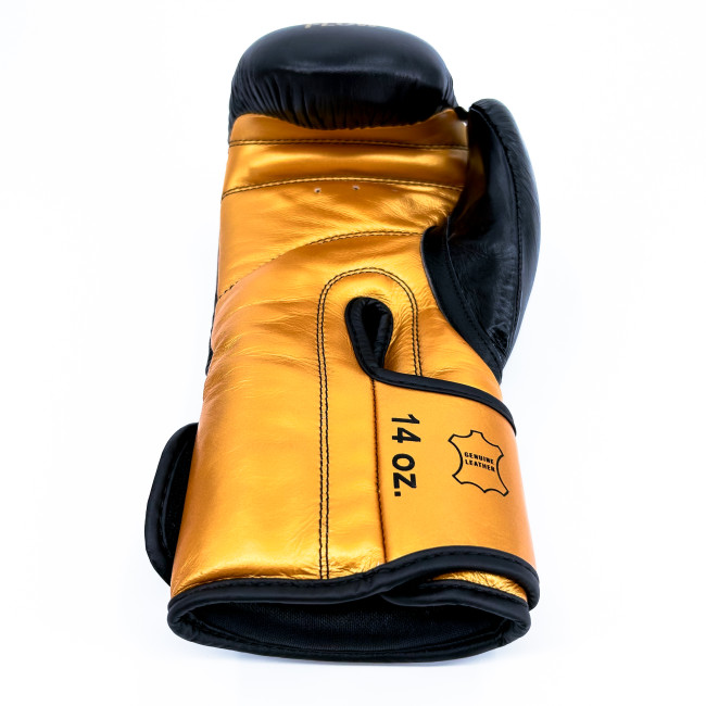 Flow Progress Boxing Gloves - Multi-Layered Foam - Black/Gold Cowhide Leather