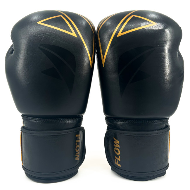 Flow Progress Boxing Gloves - Multi-Layered Foam - Black/Gold Cowhide Leather