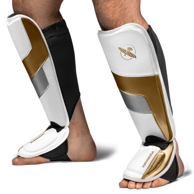 Hayabusa T3 Full-Back Shinguards - White / Gold