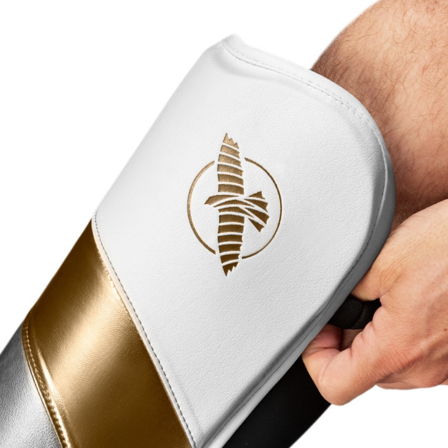 Hayabusa T3 Full-Back Shinguards - White / Gold