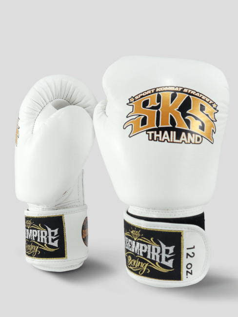 SKS Empire Boxing Gloves - Real Leather - White / Gold