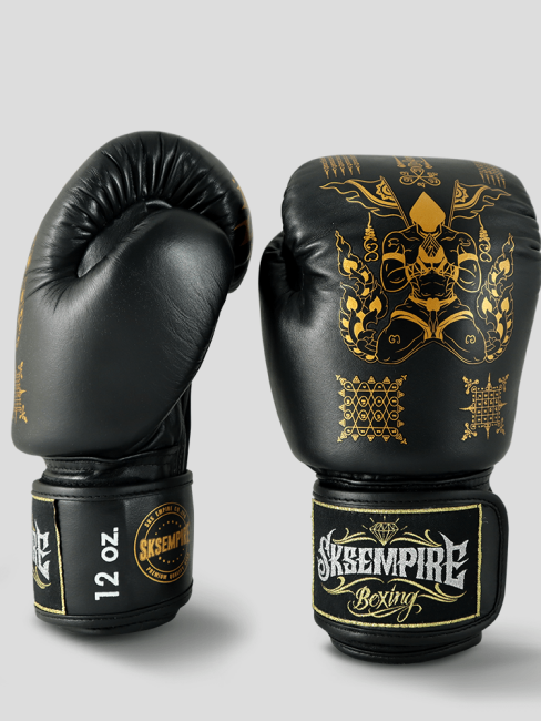 SKS Empire Boxing Gloves - Sak Yant - Real Leather - Black / Gold