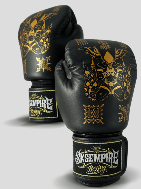 SKS Empire Boxing Gloves - Sak Yant - Real Leather - Black / Gold