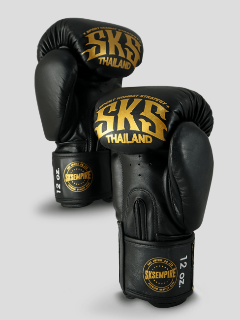 SKS Empire Boxing Gloves - Sak Yant - Real Leather - Black / Gold