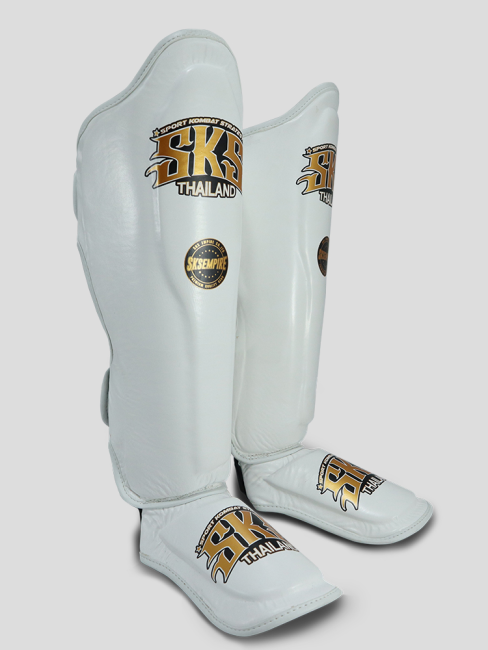 SKS Empire Shin Guards - Real Leather - White / Gold