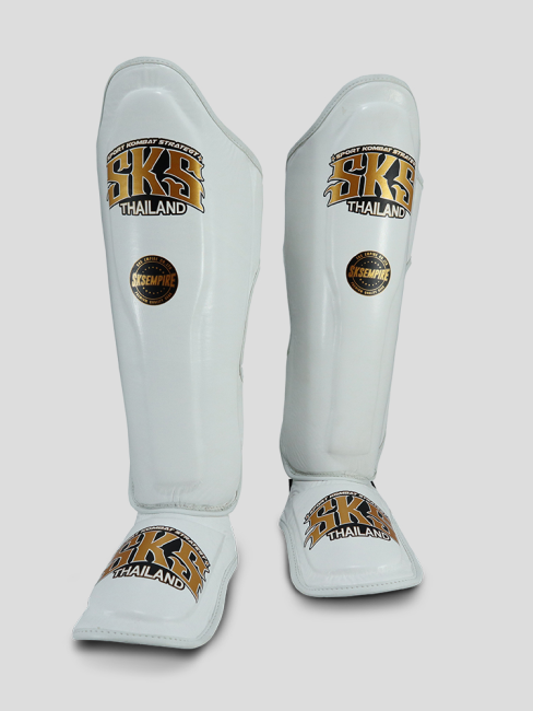 SKS Empire Shin Guards - Real Leather - White / Gold