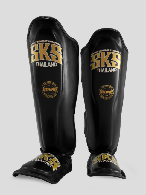 SKS Empire Shin Guards - Real Leather - Black / Gold