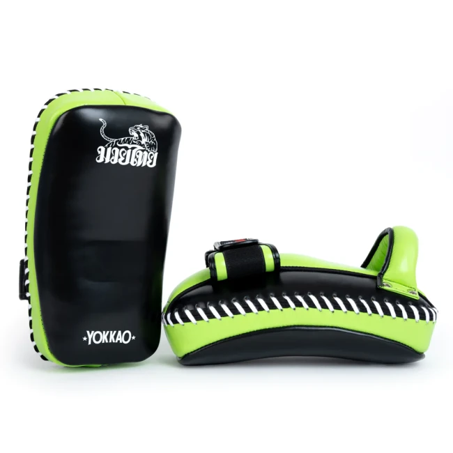 Yokkao Free Style Kicking Pads - Genuine Leather - Black / Lime Zest