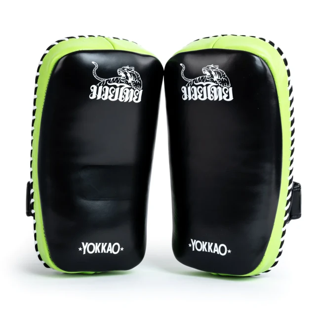 Yokkao Free Style Kicking Pads - Genuine Leather - Black / Lime Zest