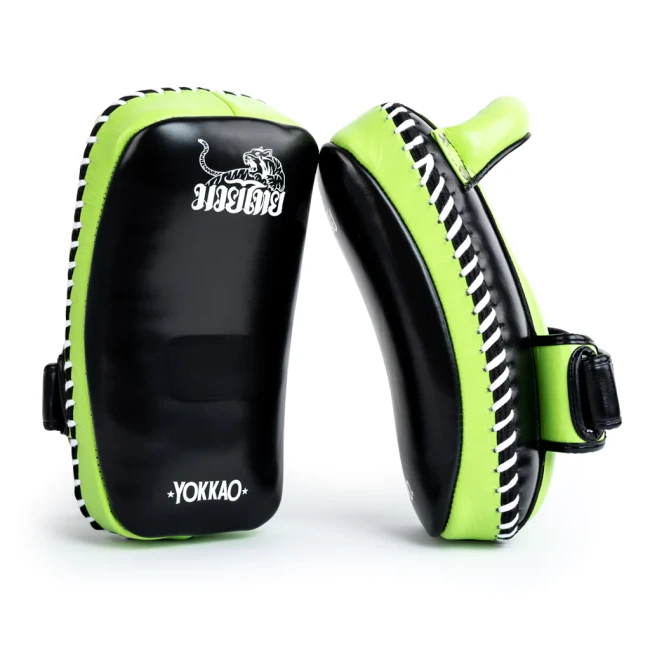 Yokkao Free Style Kicking Pads - Genuine Leather - Black / Lime Zest