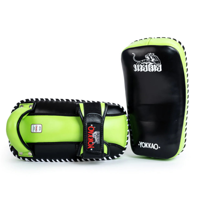 Yokkao Free Style Kicking Pads - Genuine Leather - Black / Lime Zest